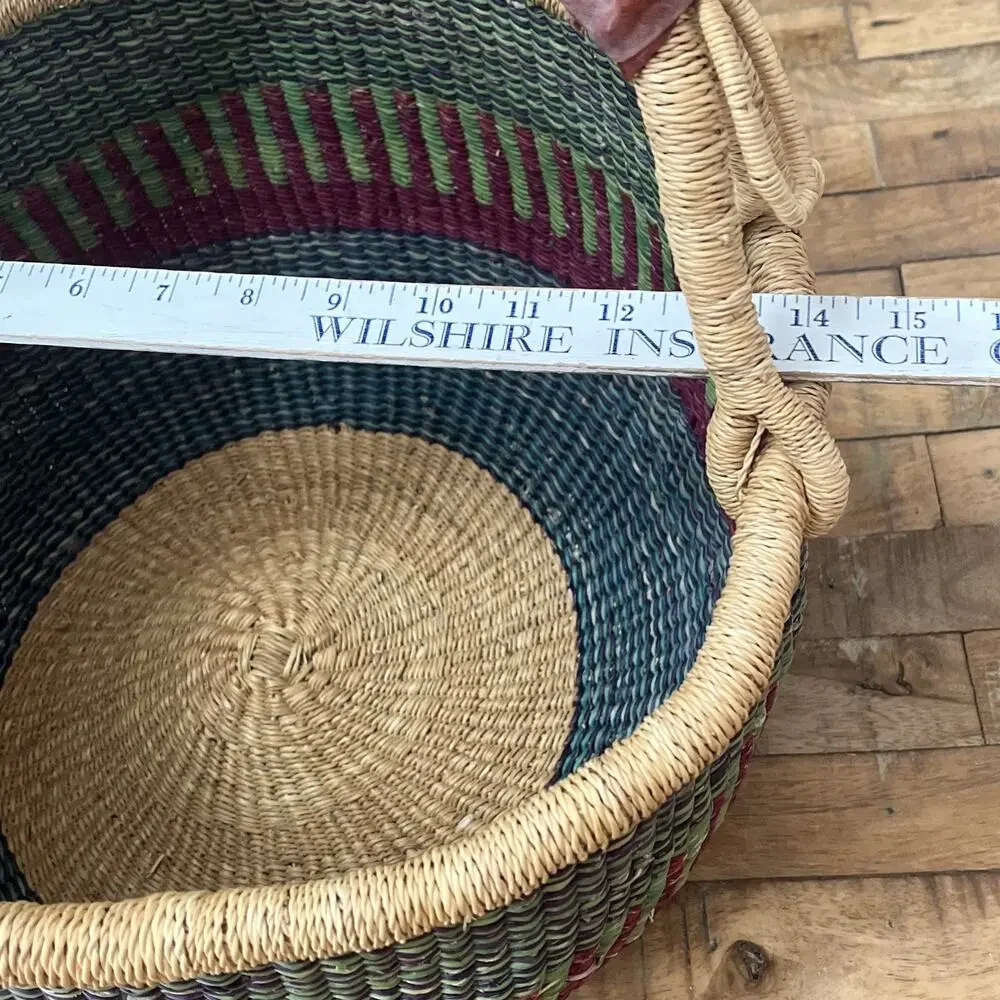 Vintage Hand-woven African Bolga Basket Leather Handle 15